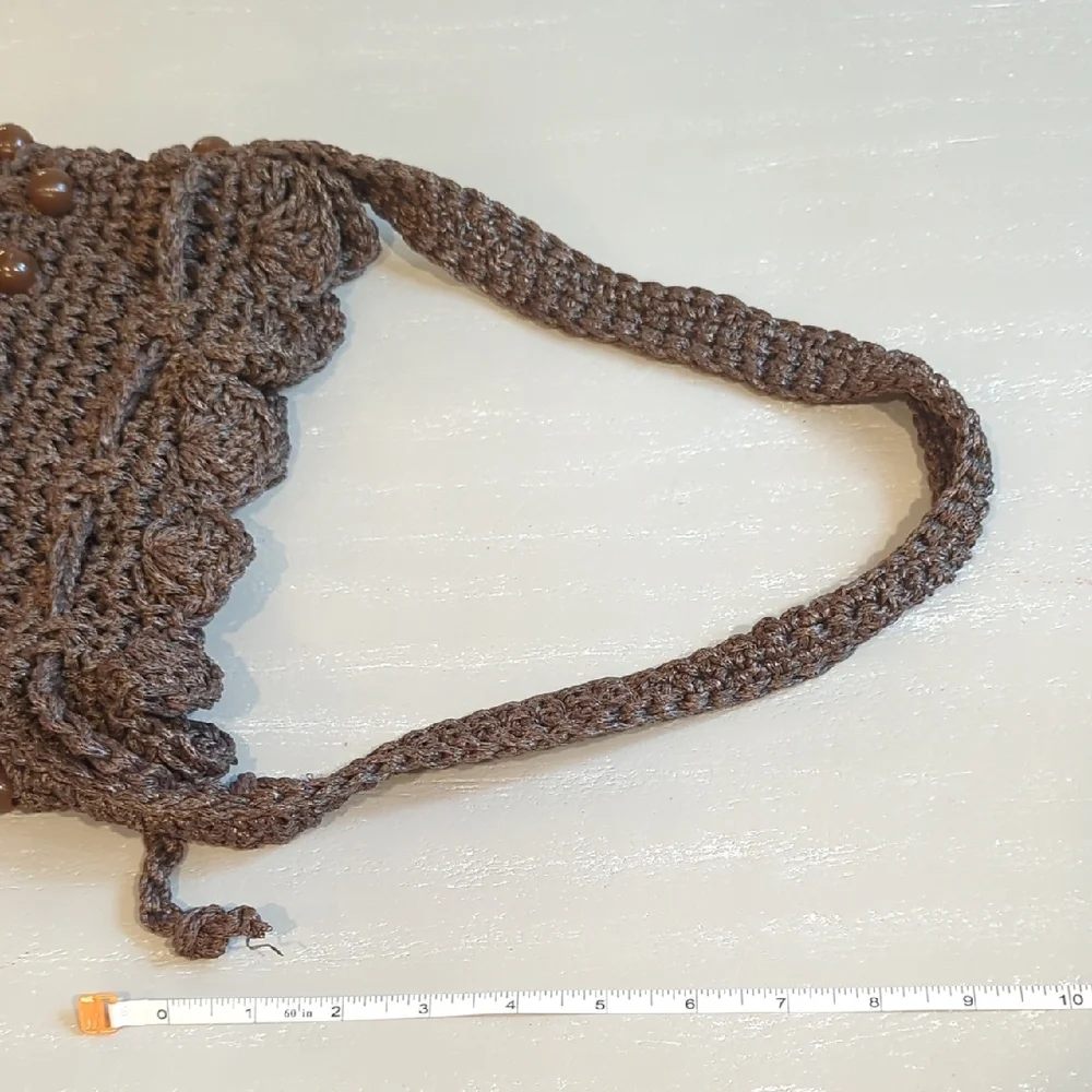 Brown Beaded Crochet Handbag Y2K Hobo Boho‎ Hippie